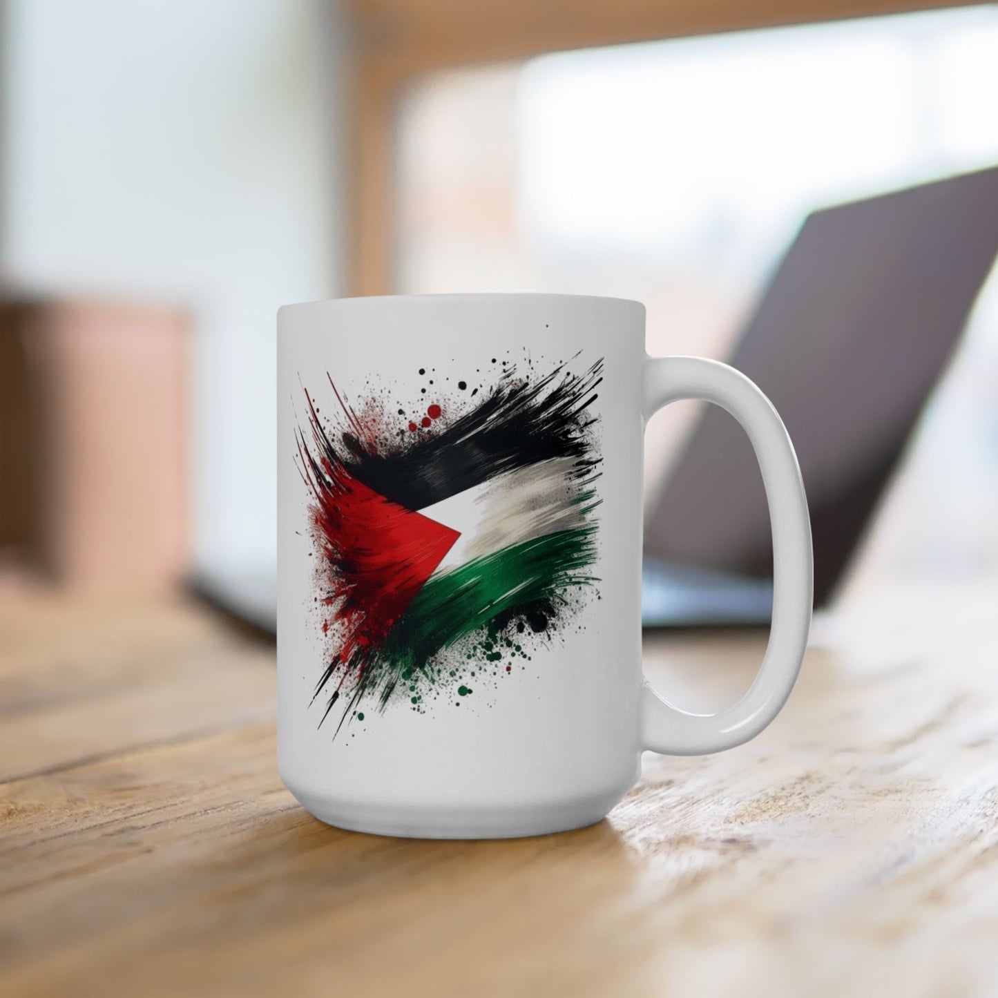 Palestine Flag Paint Splash Ceramic Mug (15oz)