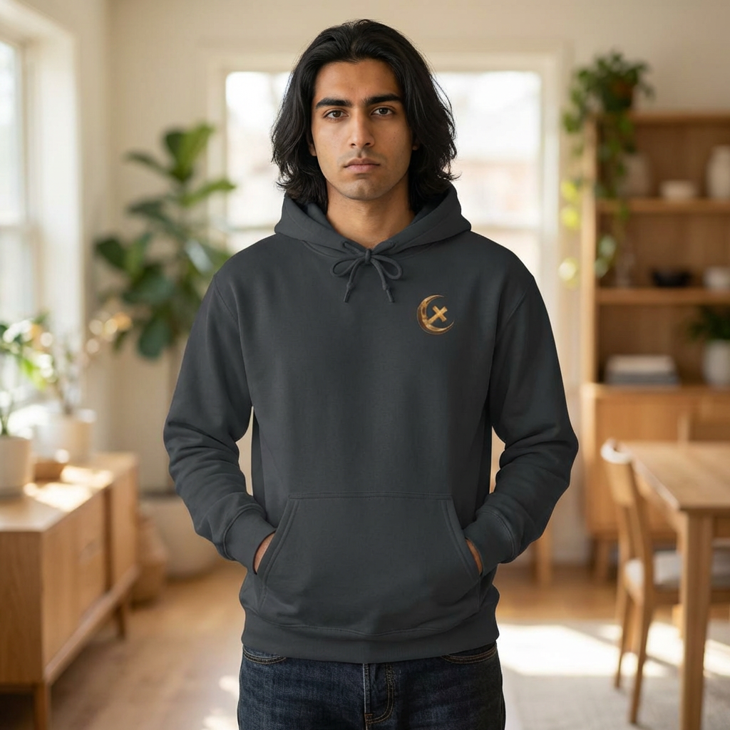 Pullover Hoodie with Crescent Cross Emblem