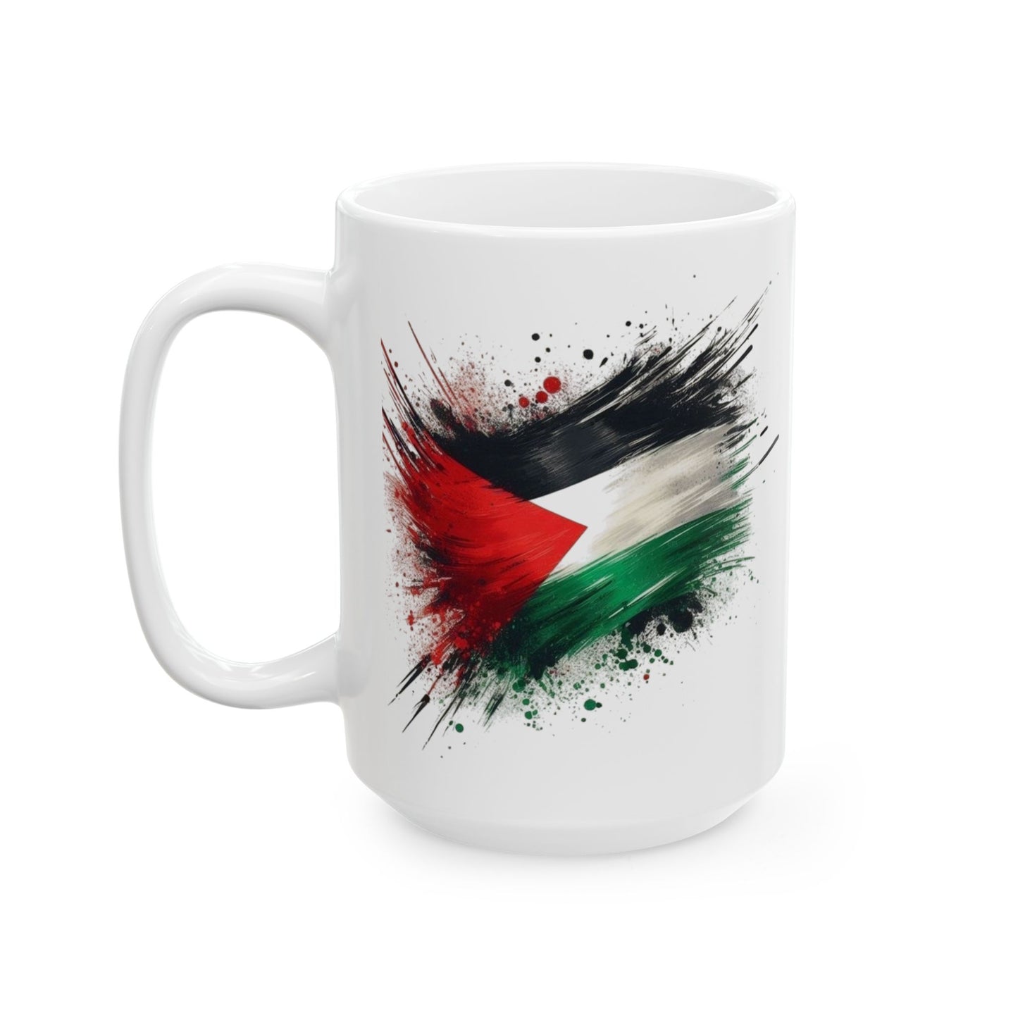 Palestine Flag Paint Splash Ceramic Mug (15oz)