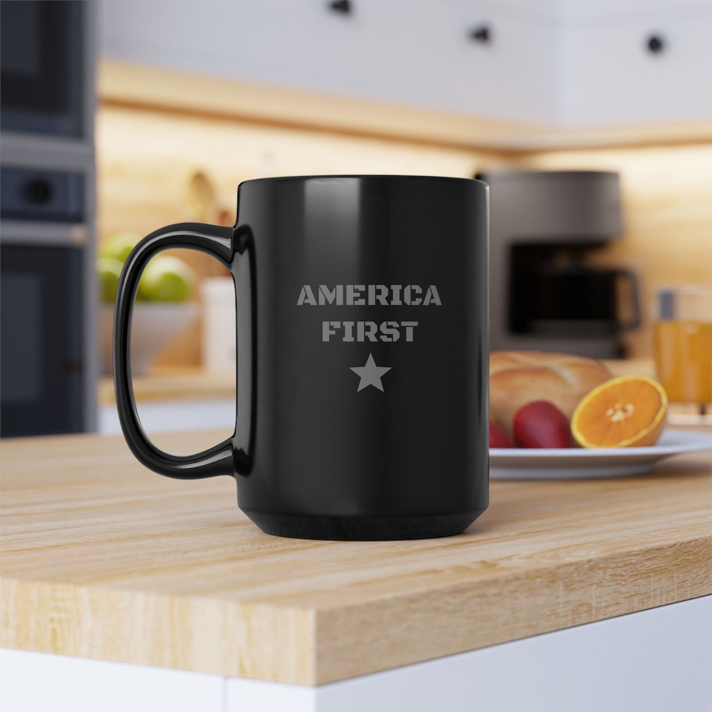 America First Black Coffee Mug — Patriotic Star 11oz & 15oz