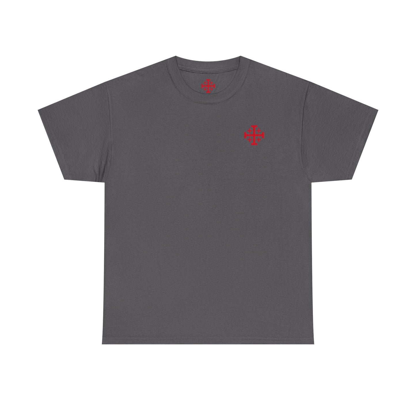 T-Shirt — Minimal Red Jerusalem Cross Chest Tee