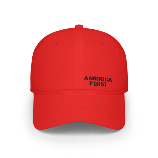 America First Embroidered Baseball Cap — Patriotic Low-Profile Red Hat