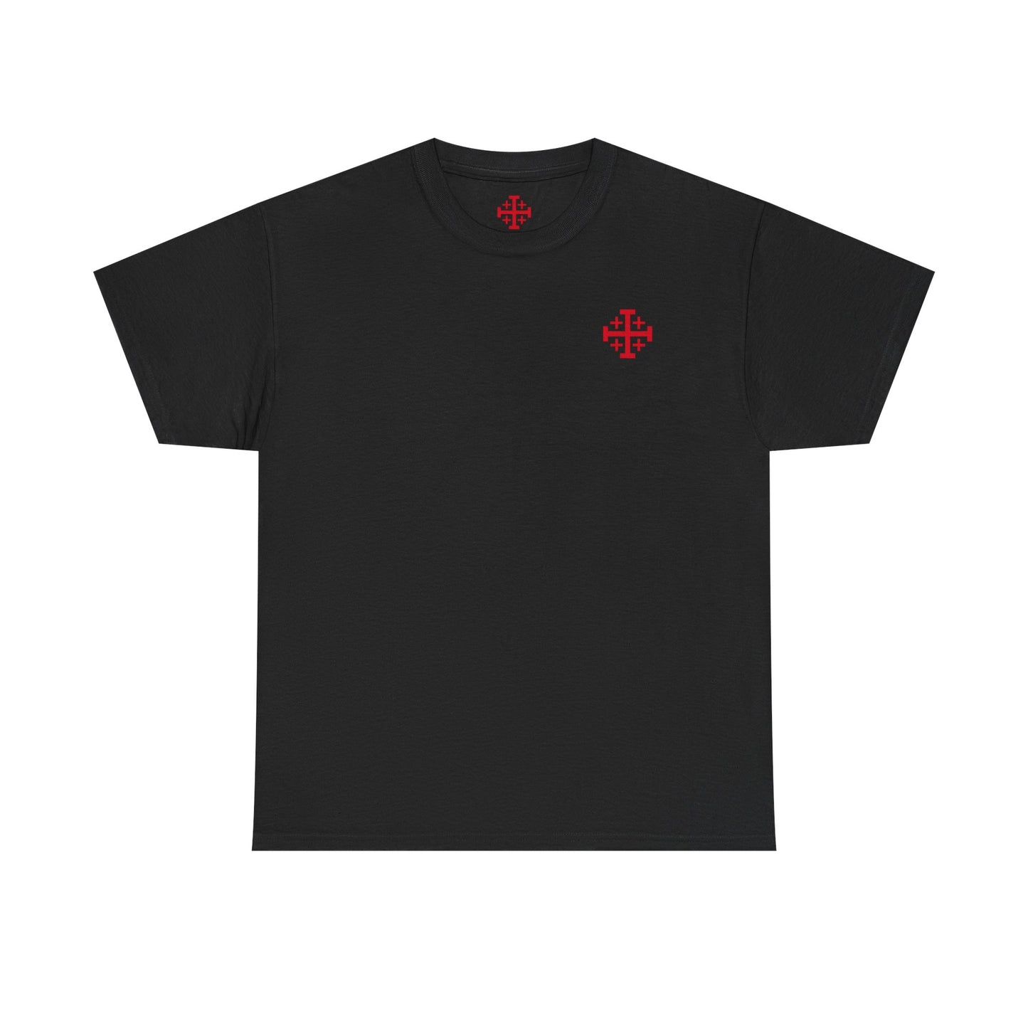 T-Shirt — Minimal Red Jerusalem Cross Chest Tee