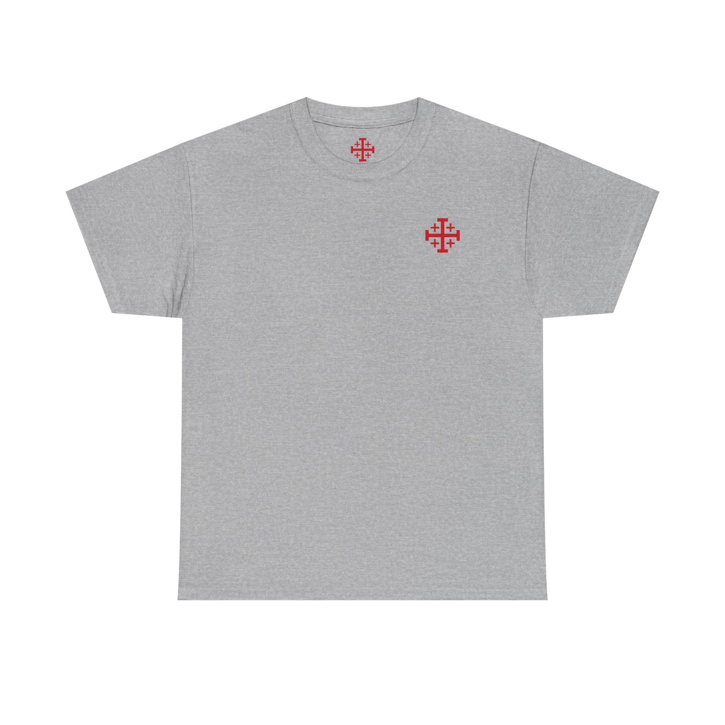T-Shirt — Minimal Red Jerusalem Cross Chest Tee