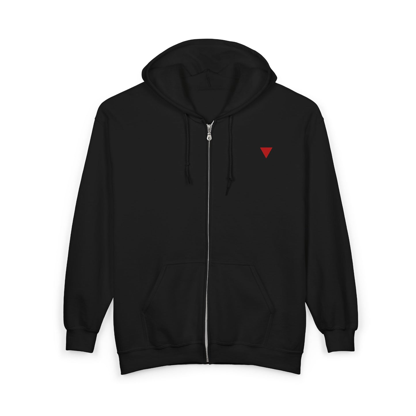 Full Zip Hoodie — Minimal Red Triangle Chest Logo