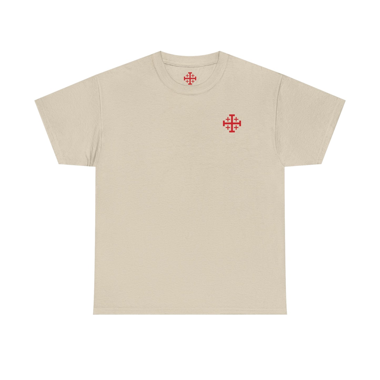 T-Shirt — Minimal Red Jerusalem Cross Chest Tee