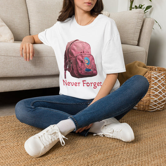 T-Shirt — Pink Backpack 'Never Forget' Memorial Graphic Tee