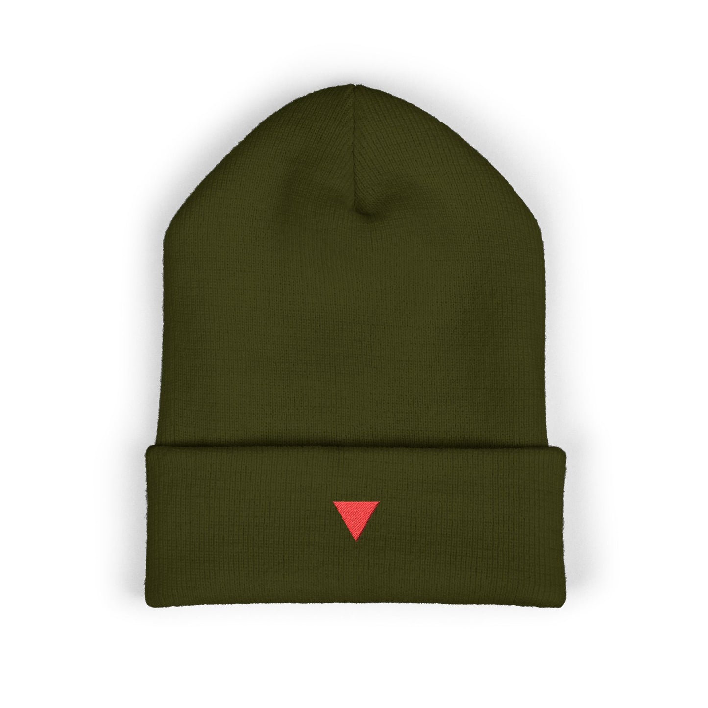 Embroidered Red Triangle Beanie — Classic Cuffed Knit Hat