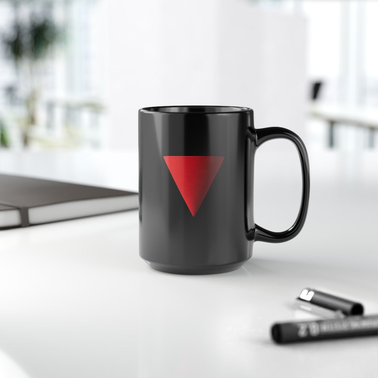 Black Mug with Red Triangle – Coffee Cup