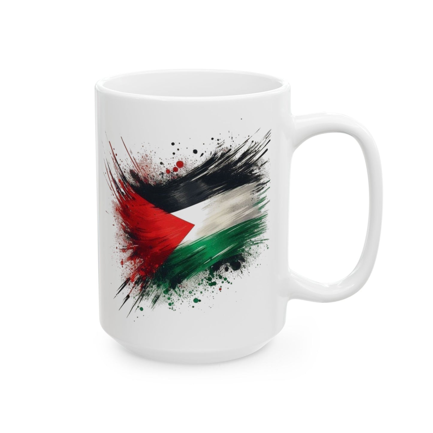 Palestine Flag Paint Splash Ceramic Mug (15oz)