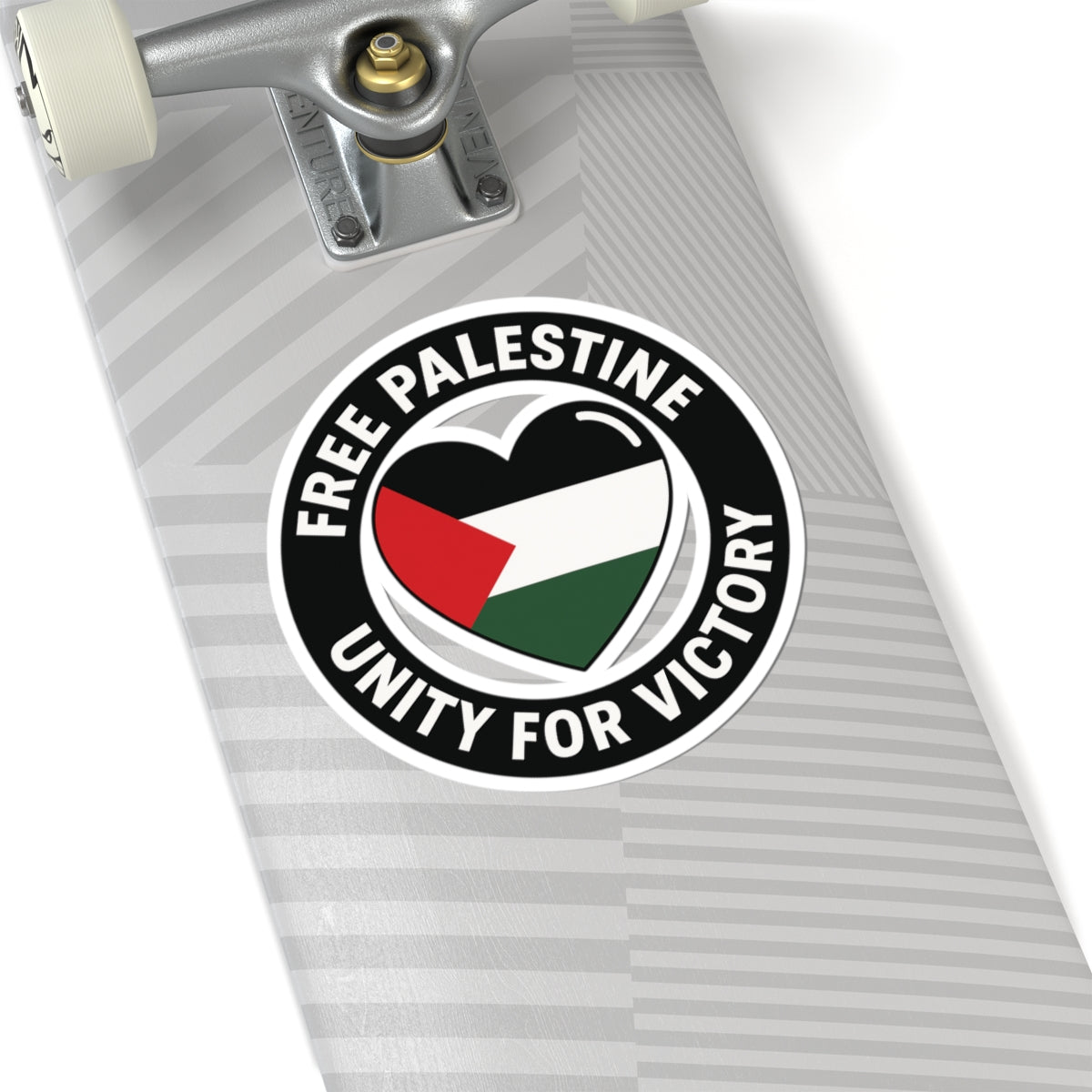 Free Palestine Kiss-Cut Sticker — Unity for Victory Heart Flag