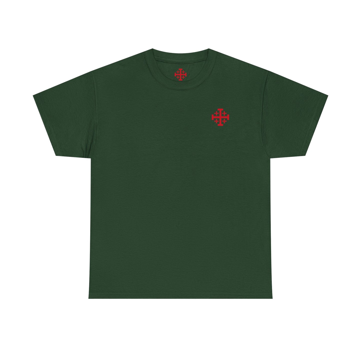 T-Shirt — Minimal Red Jerusalem Cross Chest Tee