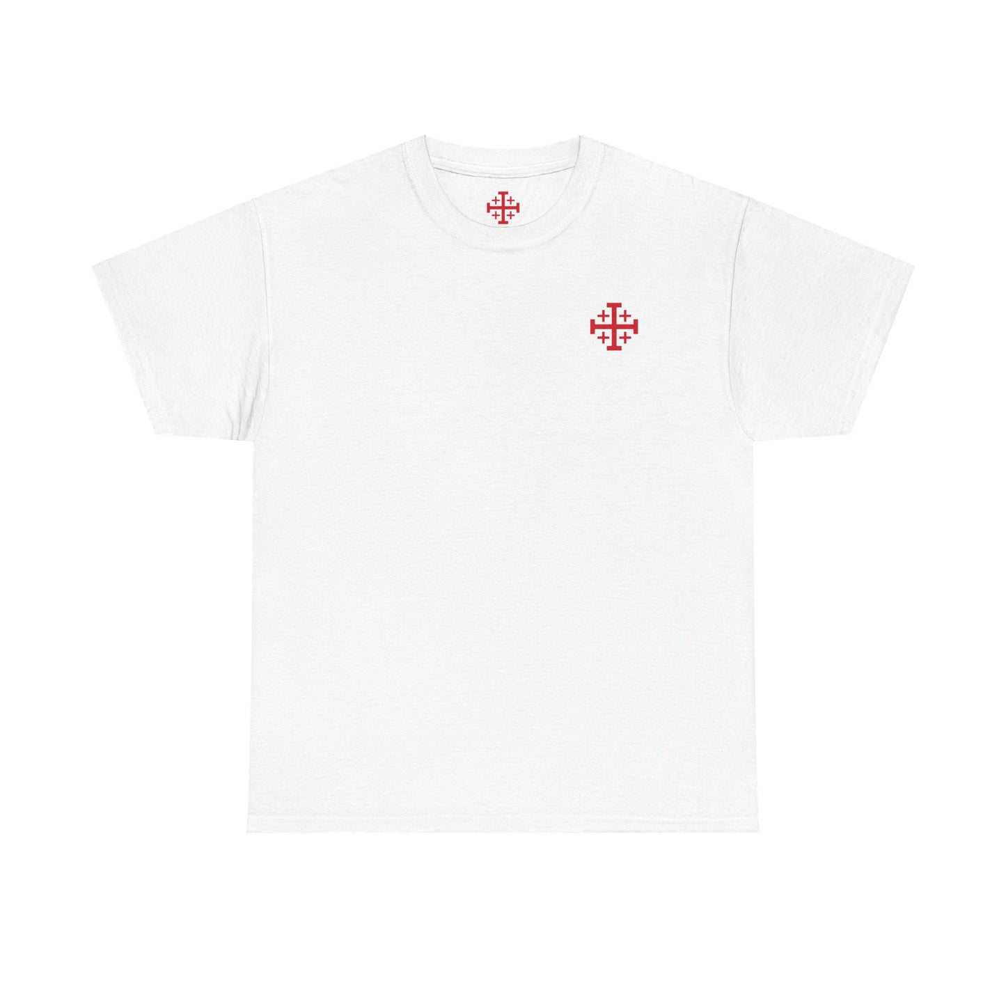 T-Shirt — Minimal Red Jerusalem Cross Chest Tee