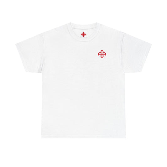 T-Shirt — Minimal Red Jerusalem Cross Chest Tee
