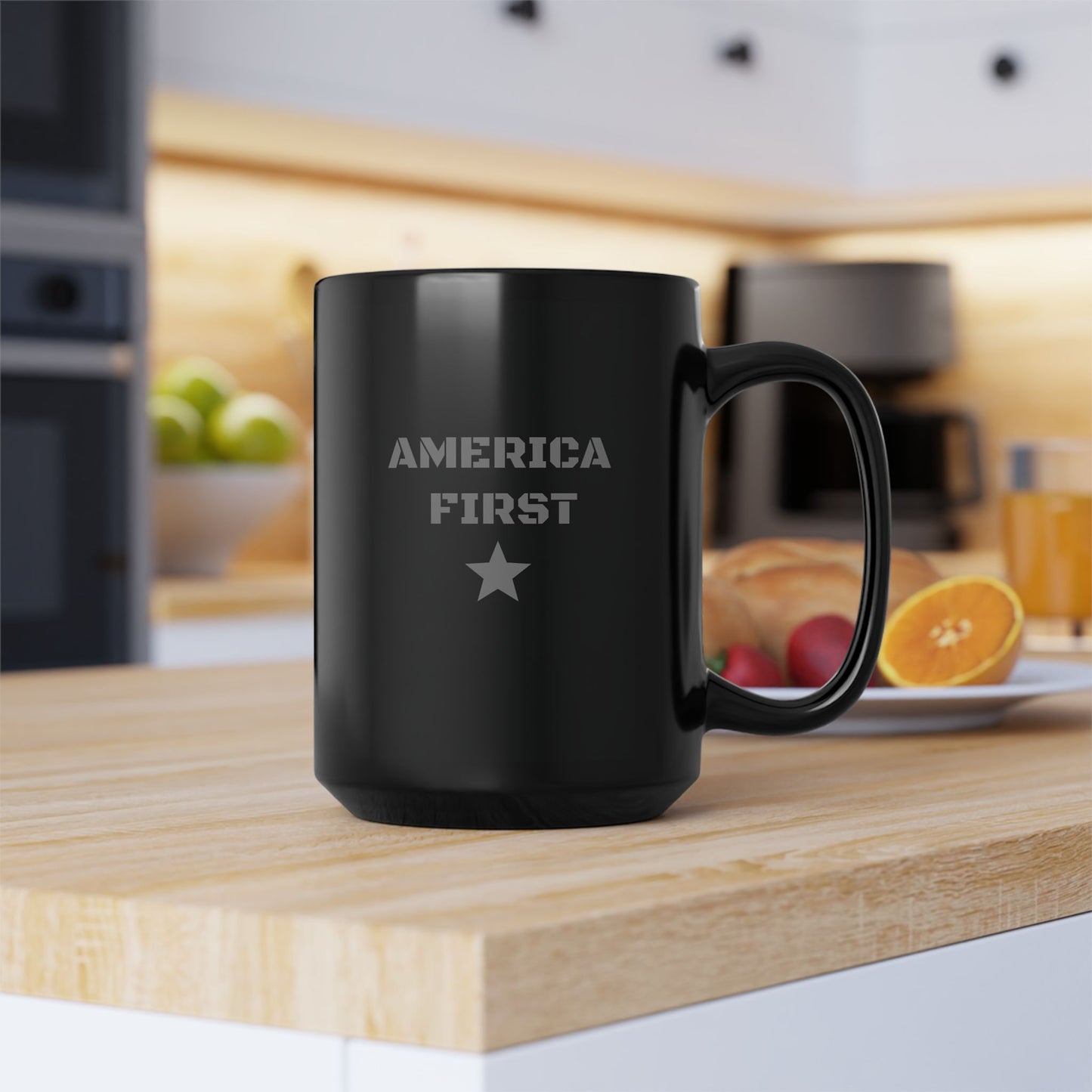America First Black Coffee Mug — Patriotic Star 11oz & 15oz
