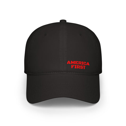 America First Embroidered Baseball Cap — Patriotic Low-Profile Red Hat