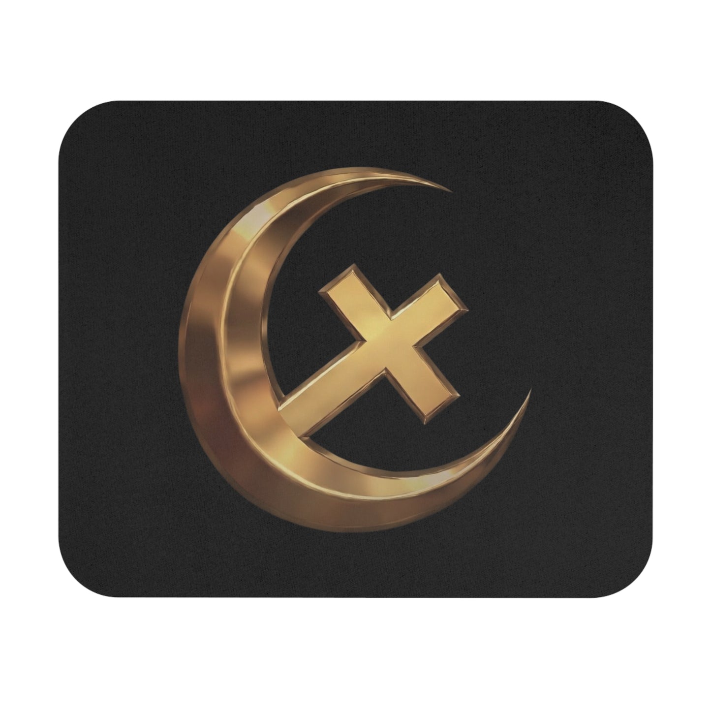 Gold Crescent & Cross Mouse Pad — Religious Symbol Gaming/Desk Mat