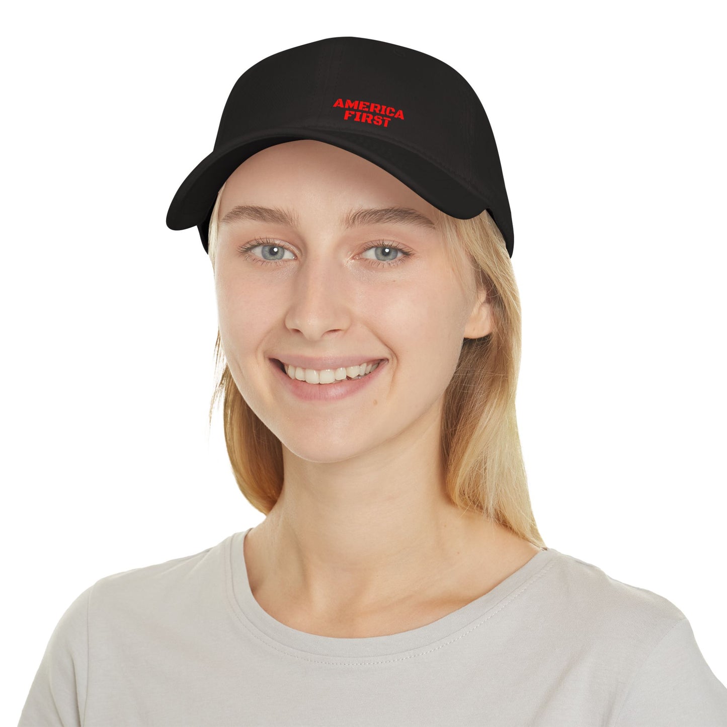 America First Embroidered Baseball Cap — Patriotic Low-Profile Red Hat