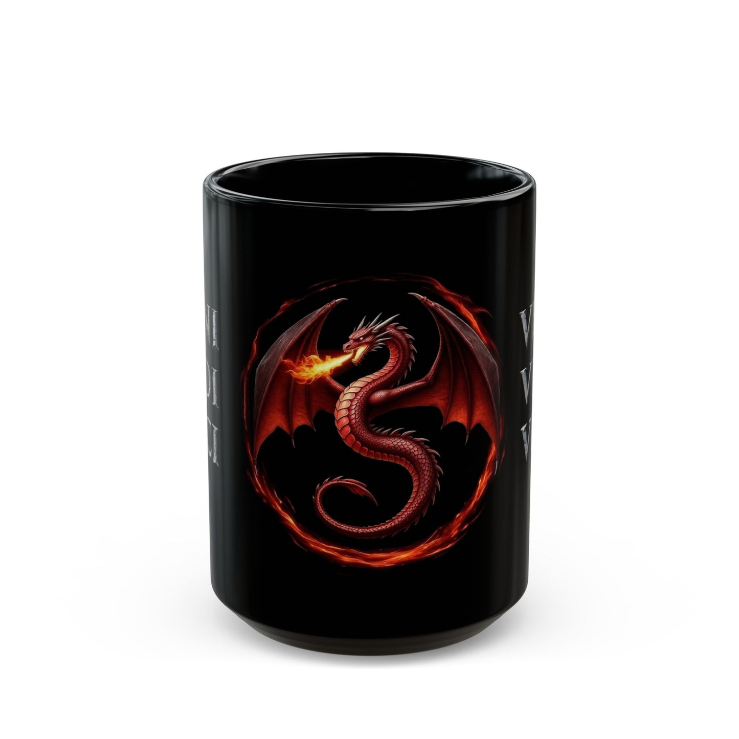 Dragon Fire Black Mug – Veni Vidi Vici 11/15oz