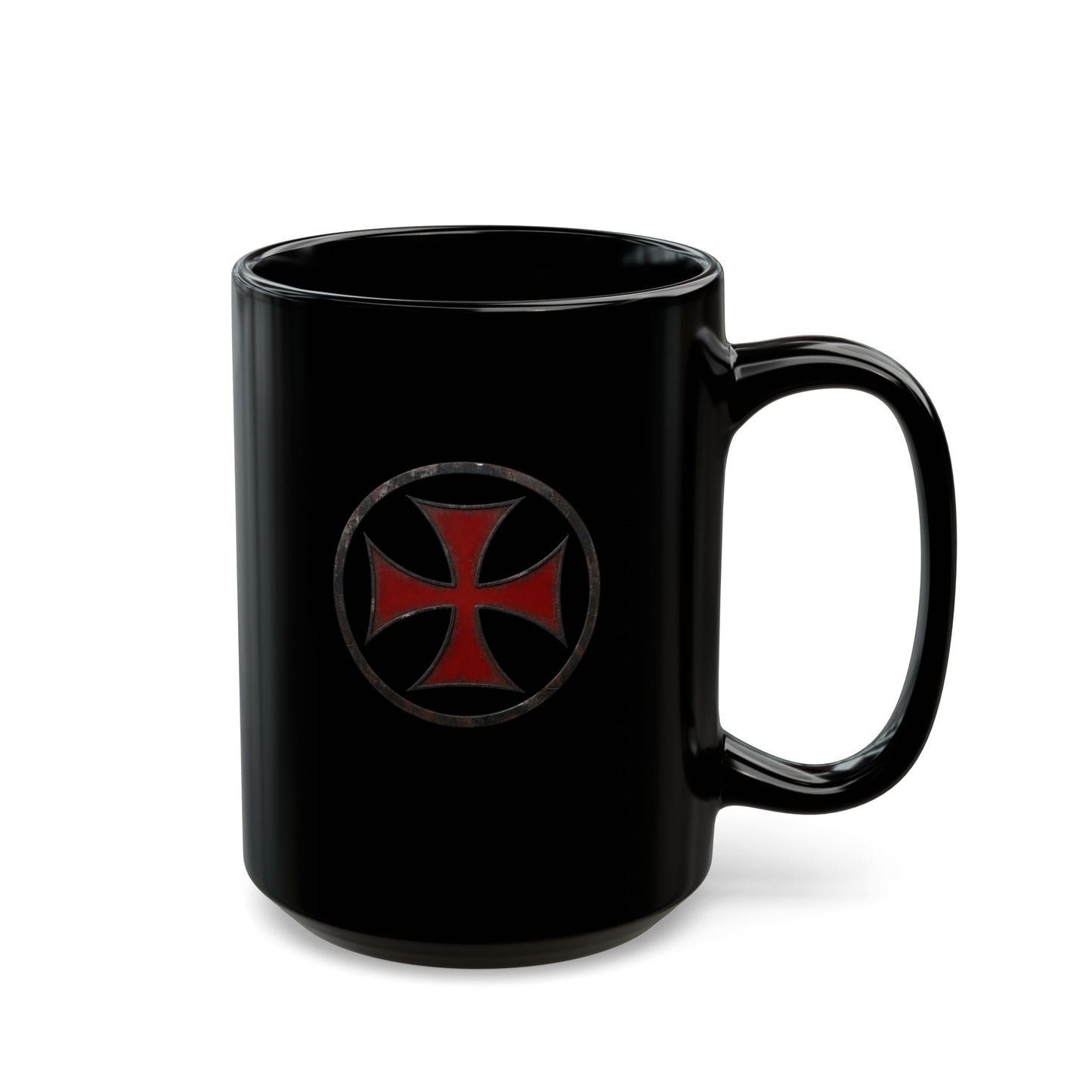 Black Ceramic Mug with Red Iron Cross Emblem – Gothic Coffee Cup (11oz, 15oz)