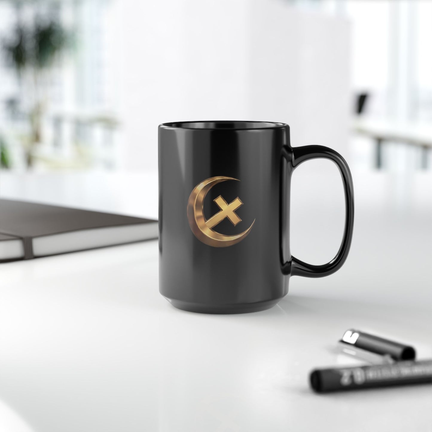 Gold Crescent & Cross Black Mug (15oz)