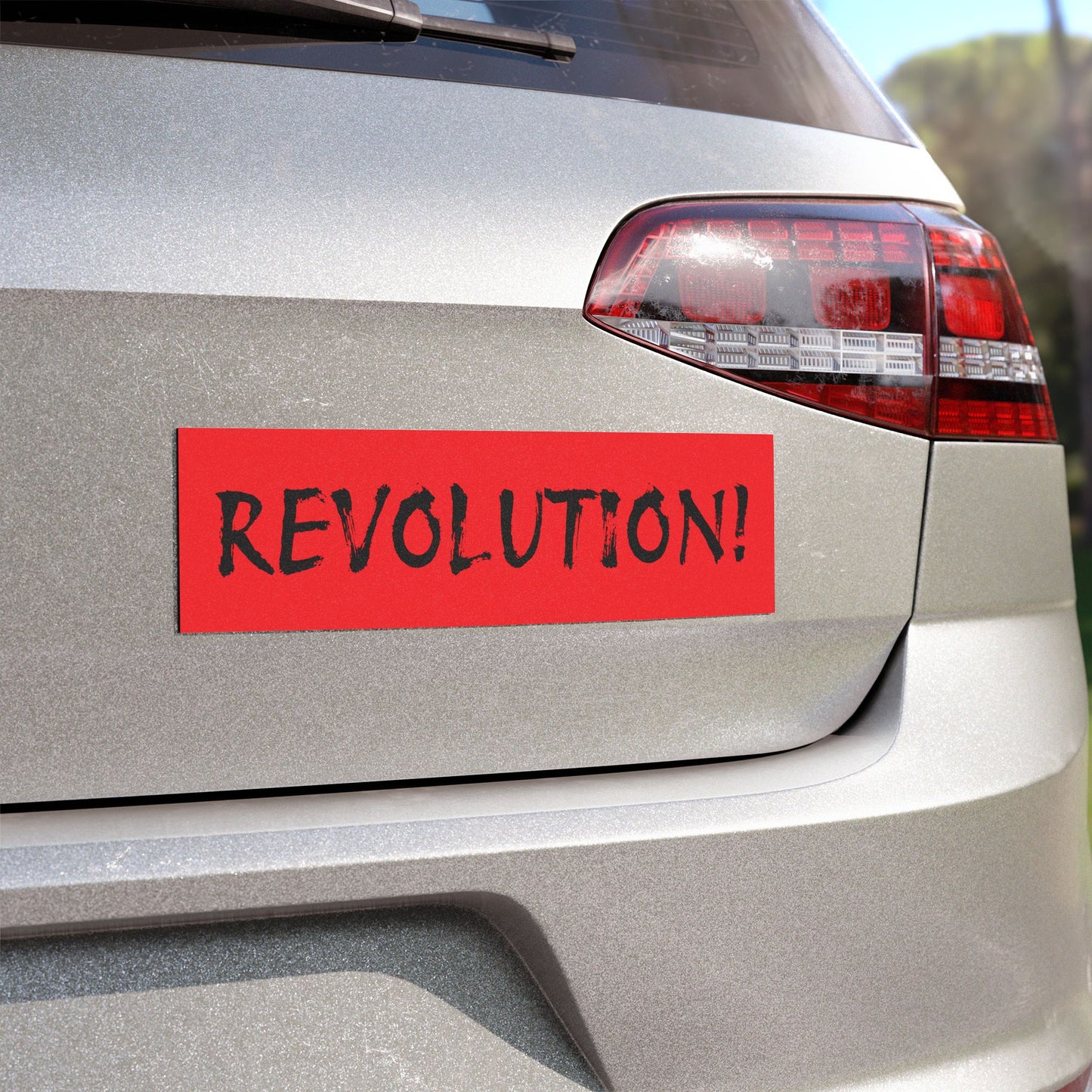 Revolution! Red Car Magnet — Bold Political Statement Sticker for Cars