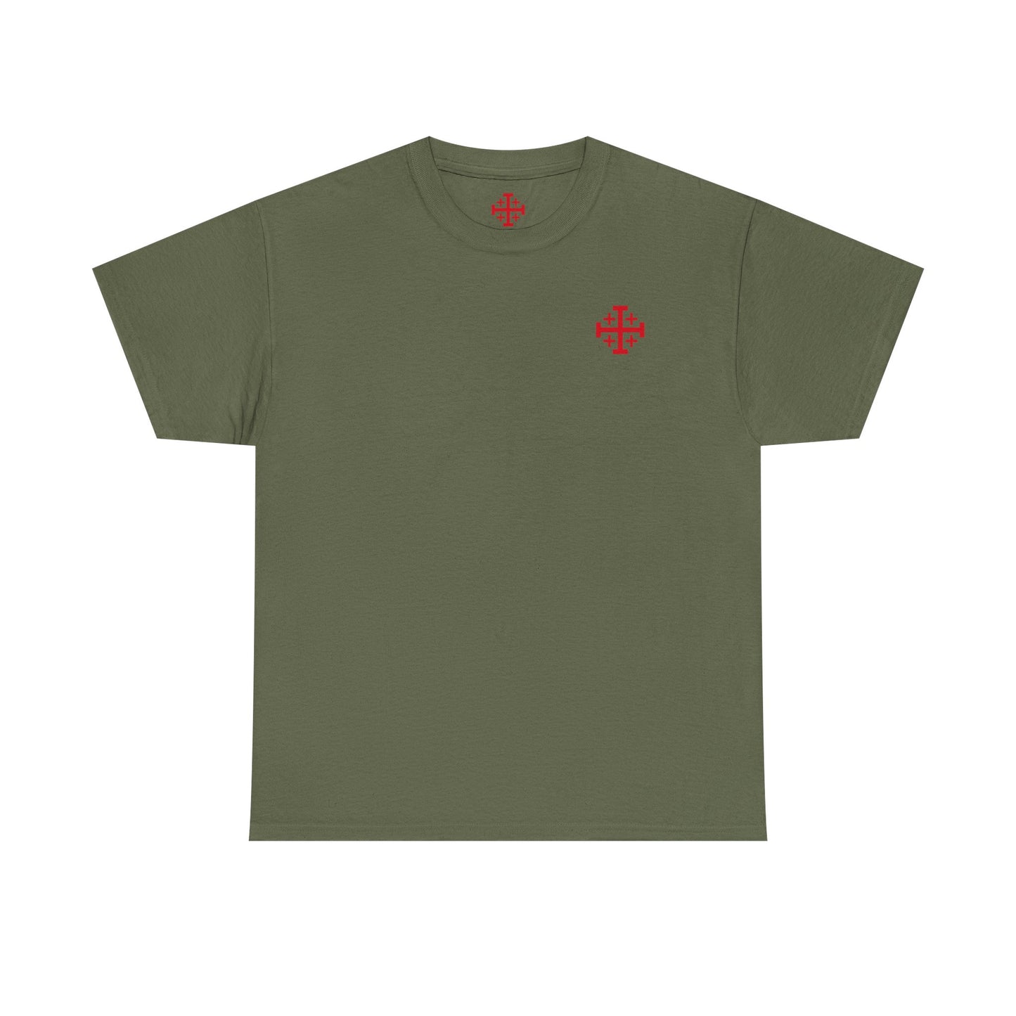 T-Shirt — Minimal Red Jerusalem Cross Chest Tee