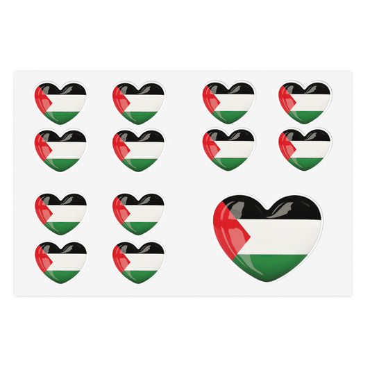 Palestine Heart Flag Sticker Sheet — Patriotic Vinyl Decals for Laptops, Planners, Scrapbooks