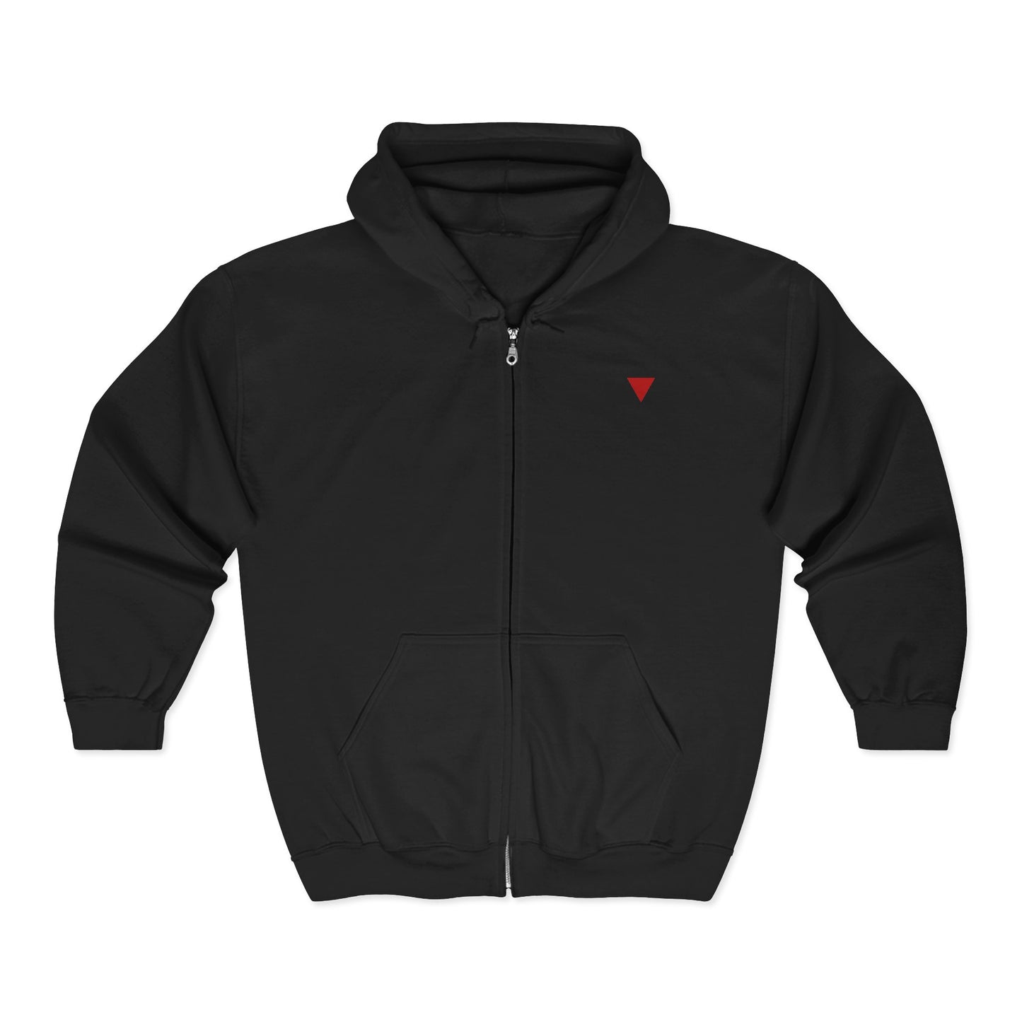 Full Zip Hoodie — Minimal Red Triangle Chest Logo
