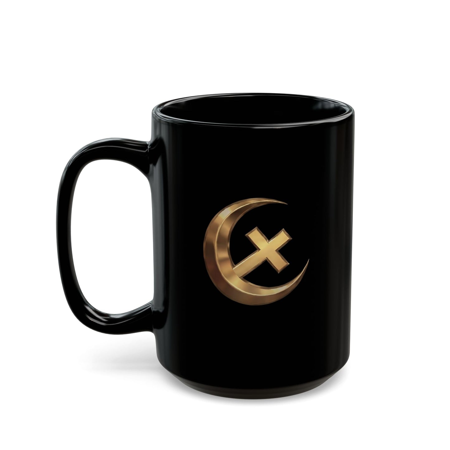 Gold Crescent & Cross Black Mug (15oz)