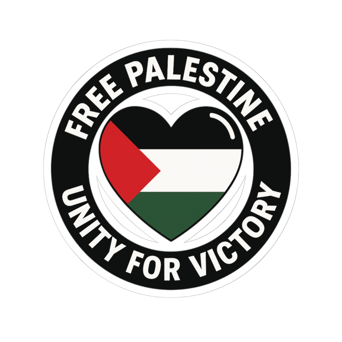 Free Palestine Kiss-Cut Sticker — Unity for Victory Heart Flag