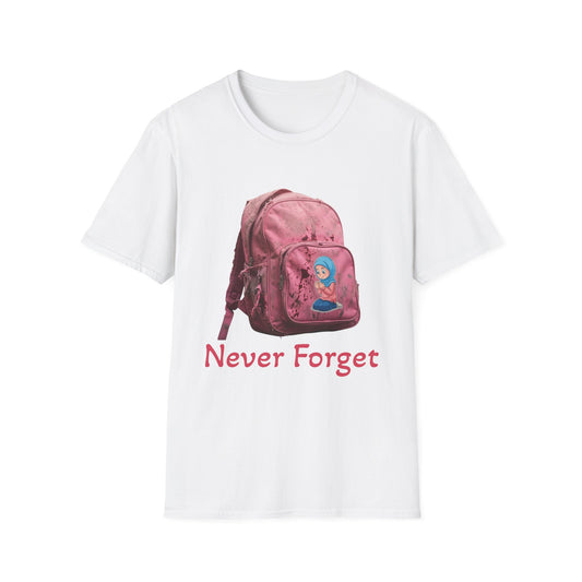 T-Shirt — Pink Backpack 'Never Forget' Memorial Graphic Tee