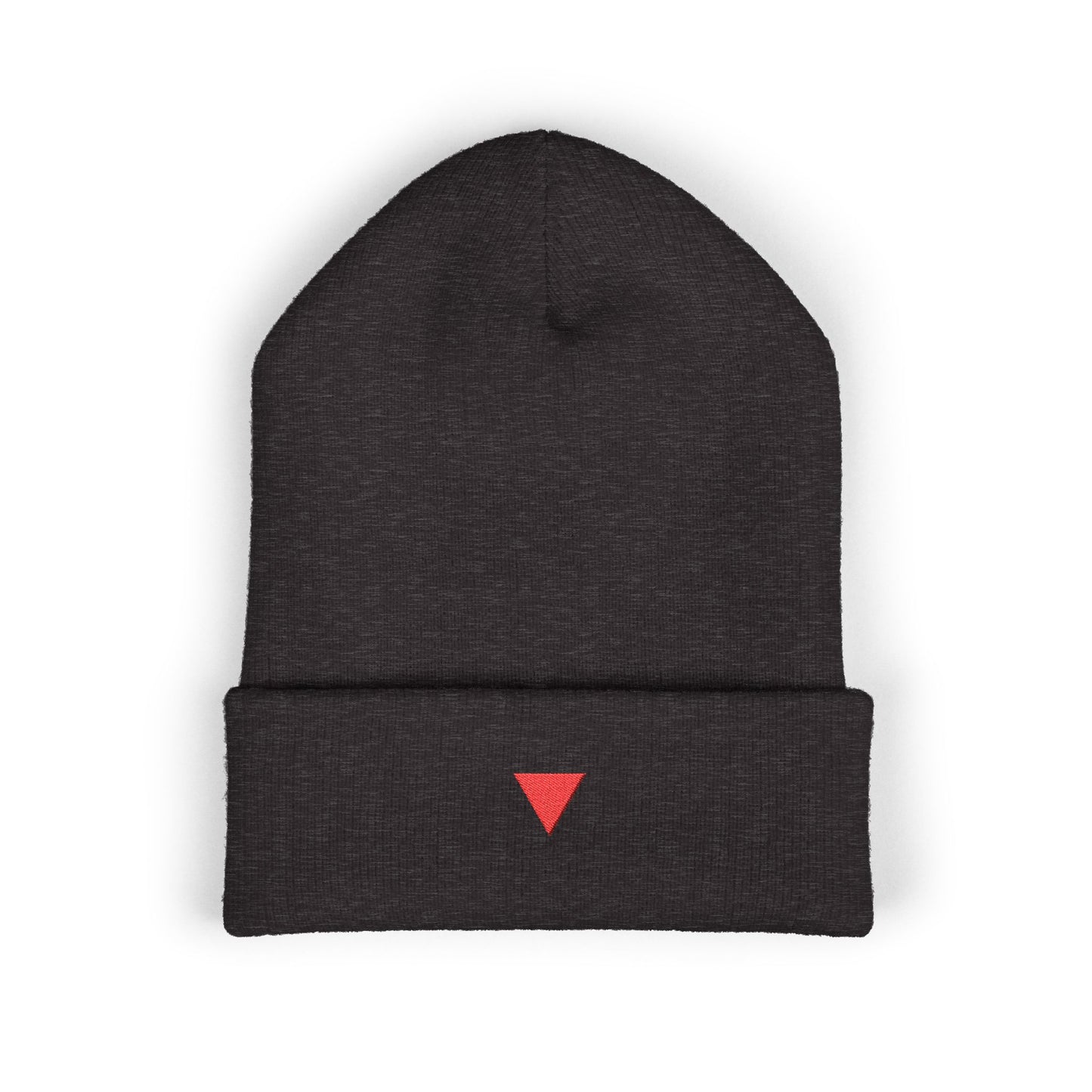 Embroidered Red Triangle Beanie — Classic Cuffed Knit Hat