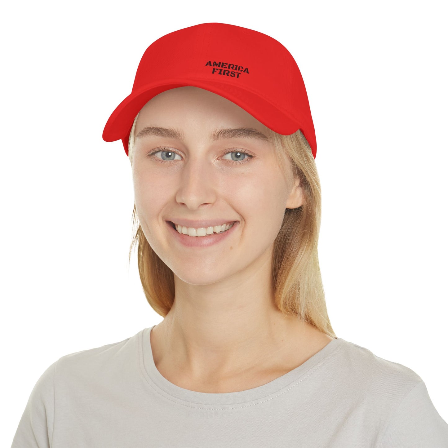 America First Embroidered Baseball Cap — Patriotic Low-Profile Red Hat